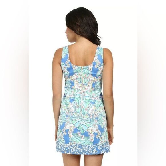 Lilly Pulitzer Cathy Bay Blue Coasting Engineered Shell Shift Dress Size 2 - Picture 2 of 6